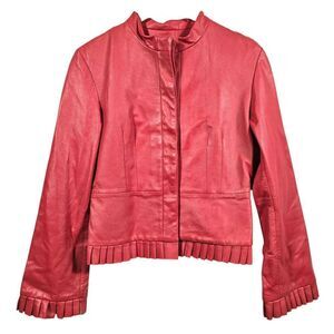 Vintage Margaret‎ Godfrey Leather  Jacket Women's Size 8 Coral Moto Blazer
